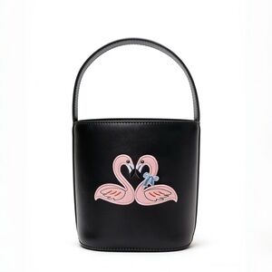 STAUD Black Flamingo Embroidered Women's Bag